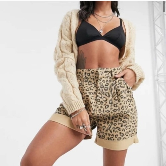 Free People Pants - Free People 'We The Free' Animal Print Pleated Denim High Waisted Denim Shorts